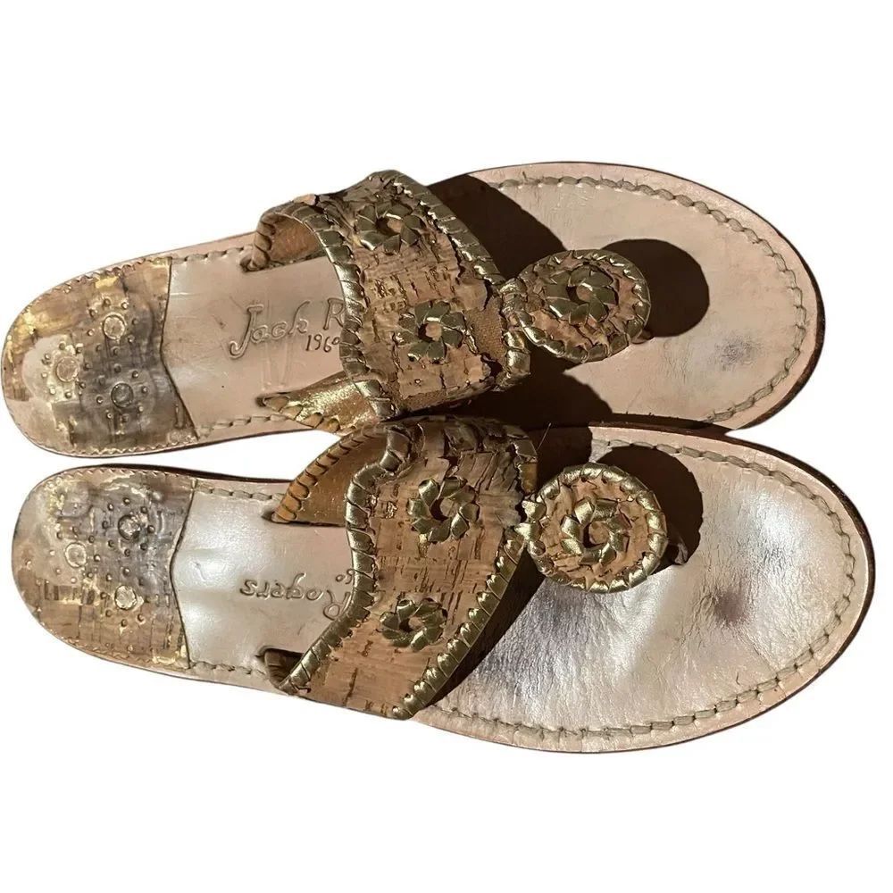 Jack Rogers Women's Metallic Gold Sandals size 8 great classic style see pi